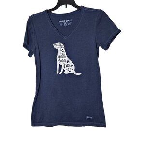 Life Is Good XS Crusher-Lite V-Neck Tee Home Is Where Your Dog Is Navy Blue